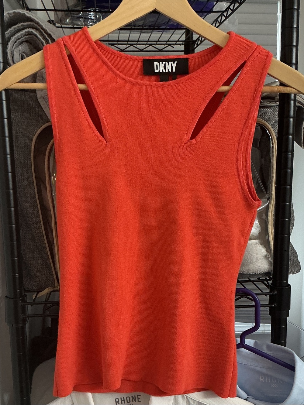 DKNY Red-Orange Sleeveless Cutout Tank Top